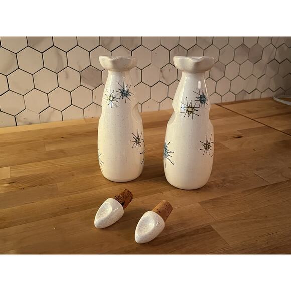 Franciscan Atomic Starburst Oil & Vinegar Cruets with Stoppers Vintage Rare - Picture 2 of 8